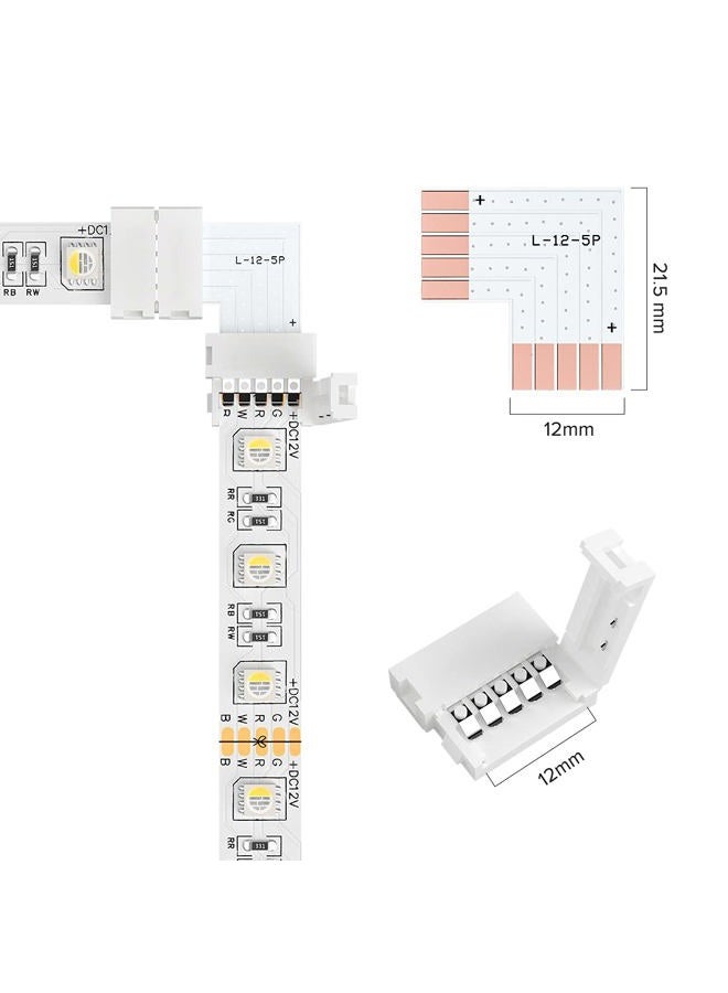 BTF-LIGHTING موصل زاوية على شكل L 5 دبابيس SMD 5050 RGBW بعرض 12 مم، مقسم سريع بدون لحام، 10 قطع - Image 2
