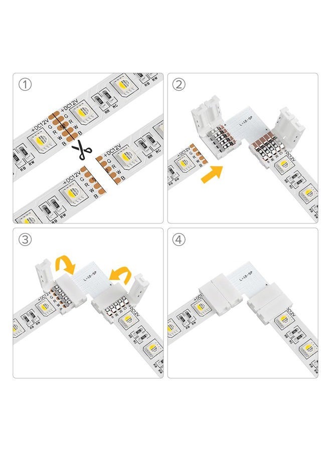 BTF-LIGHTING موصل زاوية على شكل L 5 دبابيس SMD 5050 RGBW بعرض 12 مم، مقسم سريع بدون لحام، 10 قطع - Image 4