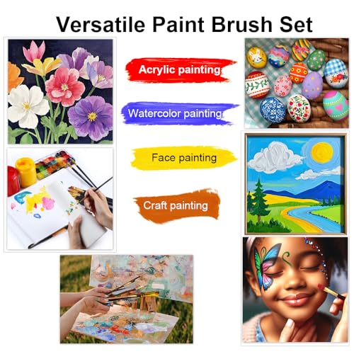 Transon Artist Paint Brush Set of 12 for Acrylic Watercolor Gouache Oil Craft Painting Red - Image 2