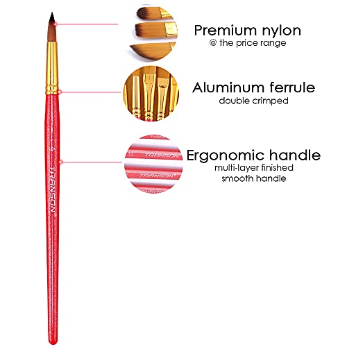 Transon Artist Paint Brush Set of 12 for Acrylic Watercolor Gouache Oil Craft Painting Red - Image 3