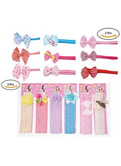 Set Of 2 Pc Multi Color Crochet Style & 2 Pcs Bow Elastic Headbands For Babies (Random Design)