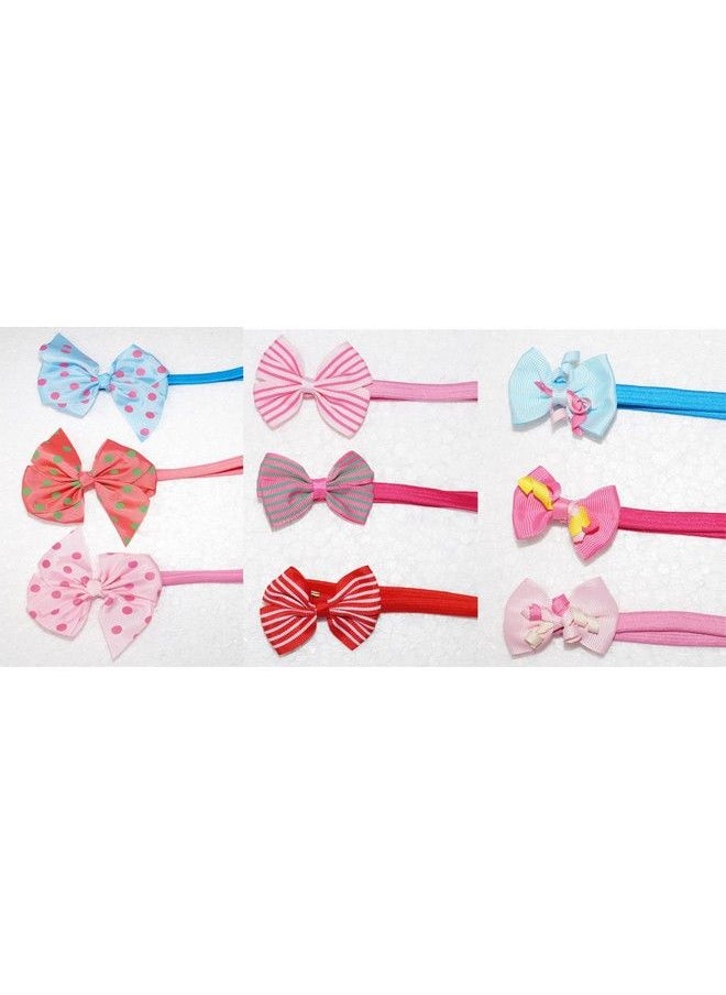 FOK Set Of 2 Pc Multi Color Crochet Style & 2 Pcs Bow Elastic Headbands For Babies (Random Design)  - Image 4
