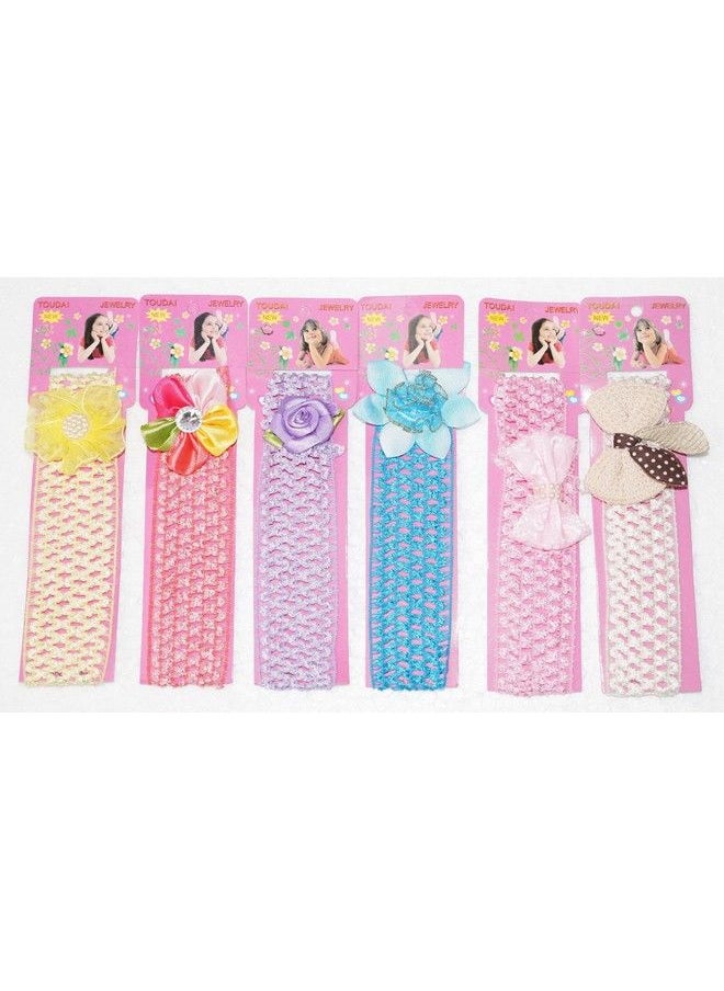 FOK Set Of 2 Pc Multi Color Crochet Style & 2 Pcs Bow Elastic Headbands For Babies (Random Design)  - Image 5