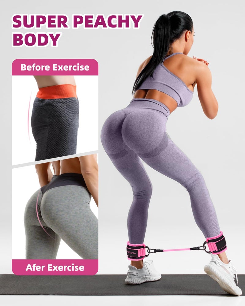 Mexlyca Resistance Bands Set â€“ Resistance Band and Adjustable Ankle Exercise Bands with Cuffs Great Equipment for Training, Working Out, Yoga,Home Gym with Training Guidance & Carry Bag,Set of 8 - Pink - Image 4