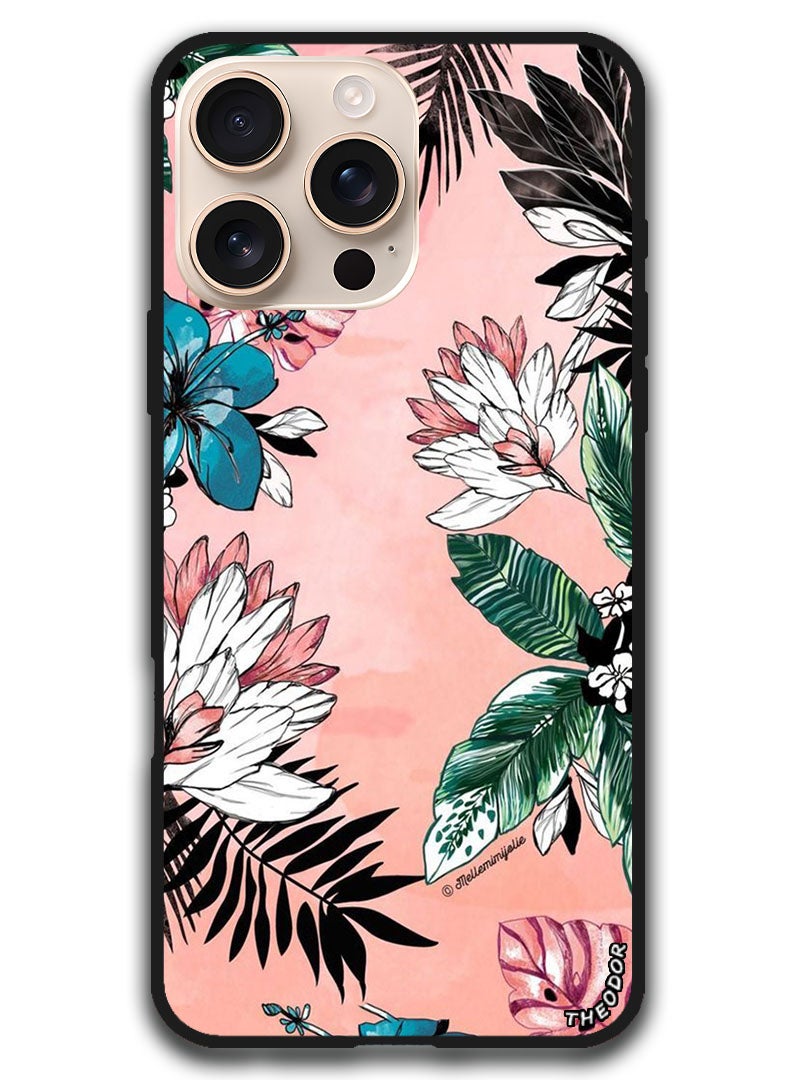 Theodor Protective Case Anti Scratch Shock Proof Bumper Cover For iPhone 16 Pro (6.3)-inch Flower and Leaves - Image 1