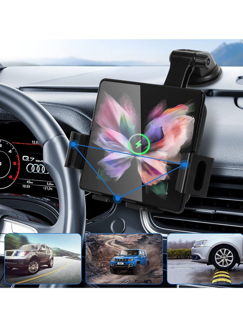 Excefore حامل شاحن سيارة لاسلكي Qi بقوة 20 وات متوافق مع هاتف Samsung Galaxy Z Fold4 Fold3 Z Fold2 Fold S22 Ultra، حامل شحن تلقائي بملفين يدعمان الوضع الرأسي مع مروحة تبريد - Image 5