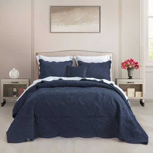 HZ & HY Oversized King Bedspread 128x120 Extra Wide, Quilted Coverlet Bedding Set, Lightweight Thin Comforter, Reversible, Luxurious, 5 Piece, 100% Microfiber, Navy Blue - Image 1