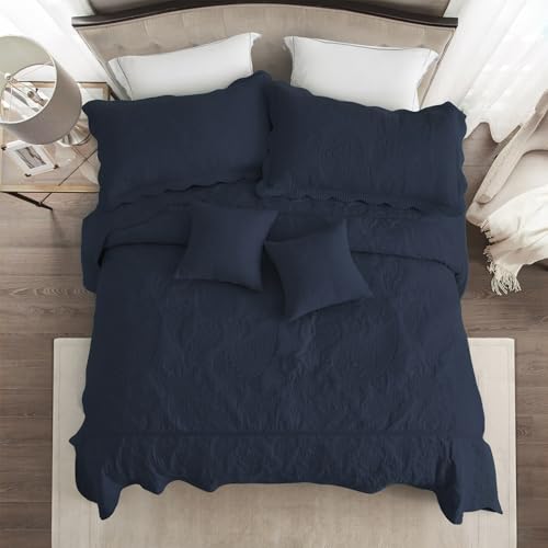 HZ & HY Oversized King Bedspread 128x120 Extra Wide, Quilted Coverlet Bedding Set, Lightweight Thin Comforter, Reversible, Luxurious, 5 Piece, 100% Microfiber, Navy Blue - Image 3