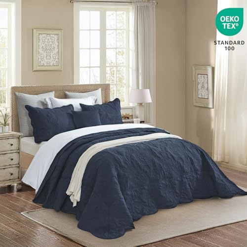 HZ & HY Oversized King Bedspread 128x120 Extra Wide, Quilted Coverlet Bedding Set, Lightweight Thin Comforter, Reversible, Luxurious, 5 Piece, 100% Microfiber, Navy Blue - Image 2
