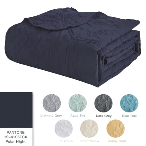 HZ & HY Oversized King Bedspread 128x120 Extra Wide, Quilted Coverlet Bedding Set, Lightweight Thin Comforter, Reversible, Luxurious, 5 Piece, 100% Microfiber, Navy Blue - Image 4