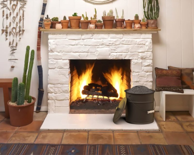 Plow & Hearth 3 Gallon Black Large Ash Bucket with Lid and Wood Handle | 28 Gauge Galvanized Iron Metal | Double Bottom | Tool for Fireplaces Fire Pits Wood Burning Stoves (Black) - Image 2