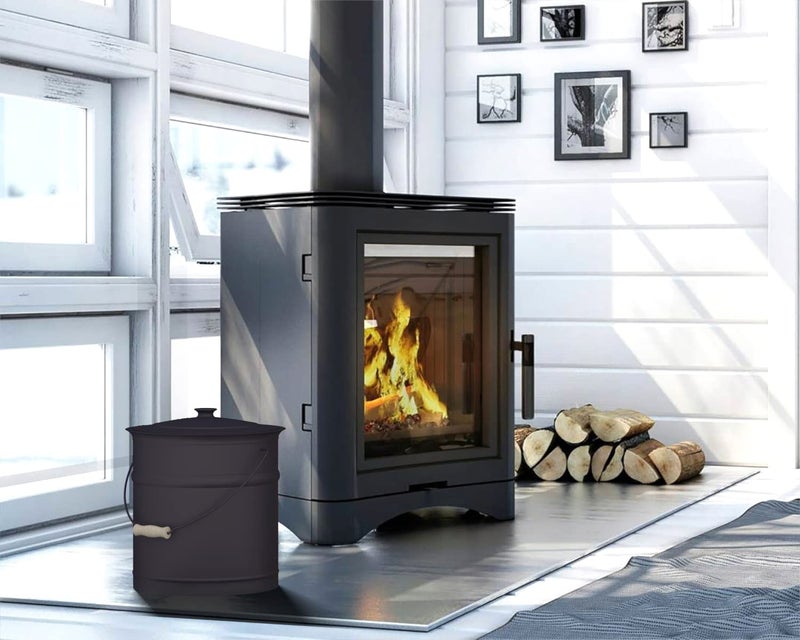 Plow & Hearth 3 Gallon Black Large Ash Bucket with Lid and Wood Handle | 28 Gauge Galvanized Iron Metal | Double Bottom | Tool for Fireplaces Fire Pits Wood Burning Stoves (Black) - Image 5