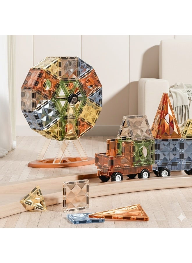Light-Up Magnetic Tiles Set for Kids | Vibrant Color Magnetic Building Blocks | Fully Rotating Ferris Wheel Set with Car | Glows in the Dark | 3D Jade Diamond Surface | STEM Learning Toy Git for 3+ Yr Old Boys Girls for all occasions - Image 1