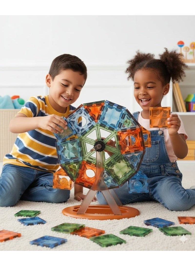 Light-Up Magnetic Tiles Set for Kids | Vibrant Color Magnetic Building Blocks | Fully Rotating Ferris Wheel Set with Car | Glows in the Dark | 3D Jade Diamond Surface | STEM Learning Toy Git for 3+ Yr Old Boys Girls for all occasions - Image 5