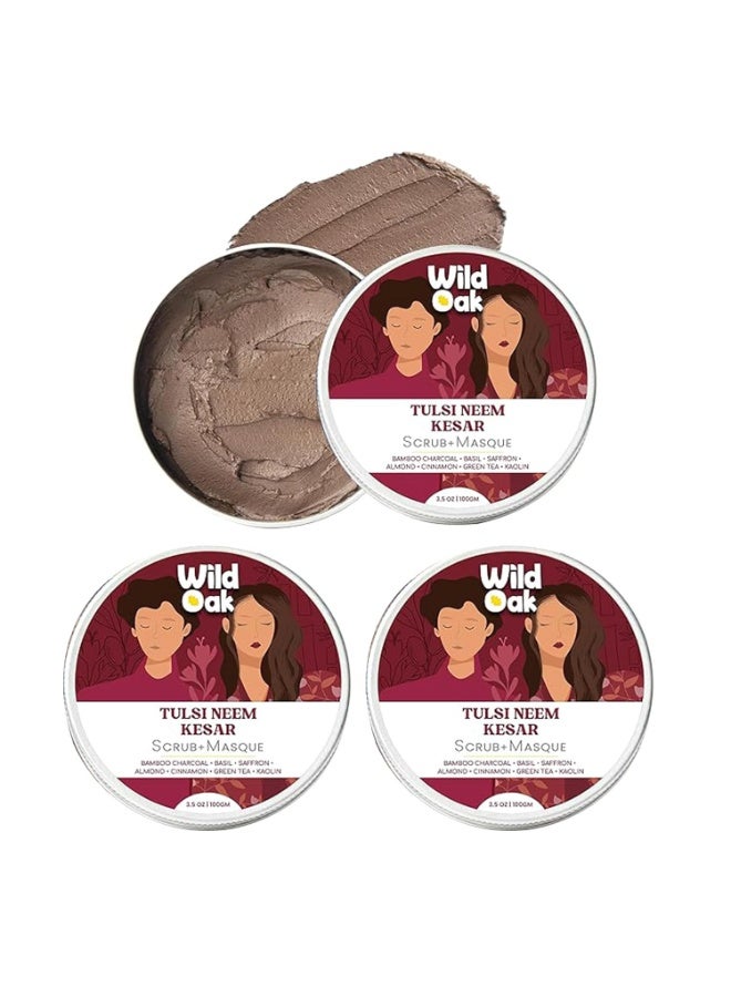 WILD OAK WildOak Tulsi Neem Kesar DeTan Face Scrub | Brightening Exfoliating Daily Facial Scrub & Deep Cleanser for Skin Texture, Blackhead & Pore Care | Ayurvedic Formula for Clear & Glowing Skin | - Image 1