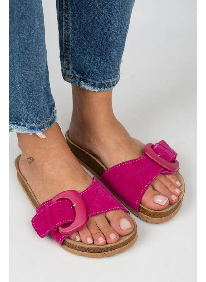 Alandra Women's Genuine Leather Single Strap Fuchsia Slippers