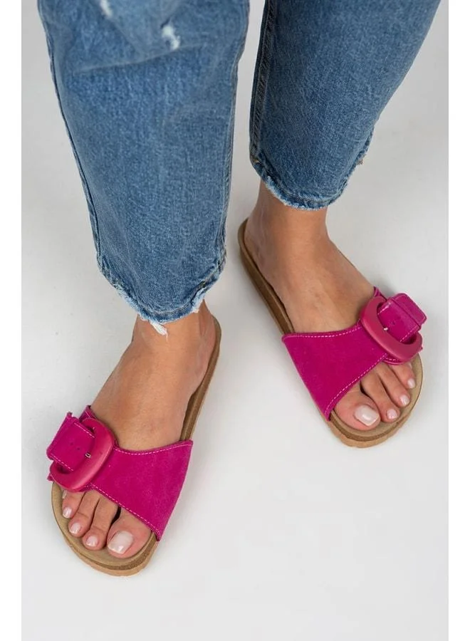Manijero  Alandra Women's Genuine Leather Single Strap Fuchsia Slippers for Women | Best Price UAE