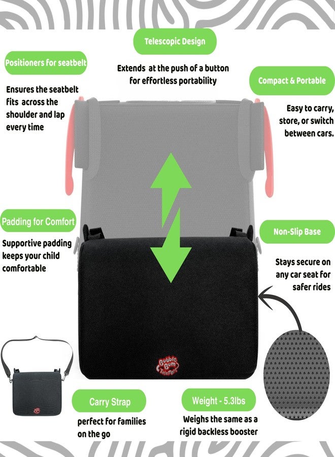 BubbleBum Teleport Backless Booster Car Seat, Kids Booster Seat for Car 40-100 lbs, Telescopic Portable Carseat, Ideal for Everyday Use and Foldable for Travel, 4 Year Old + Child/Toddler - Black - Image 3