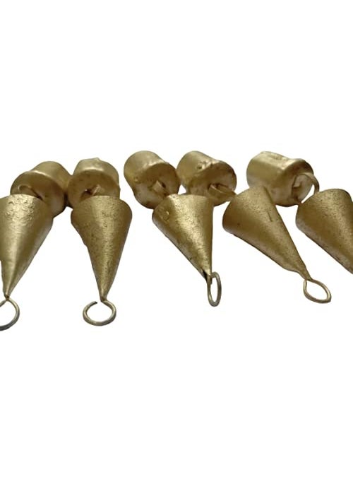 KishWorld Vintage Indian Golden Tin Bells Rustic Iron Metal Chime Vintage Cow Bells Jingle Bells Christmas Tree for Crafts Decoration Round 5 Cone 5
