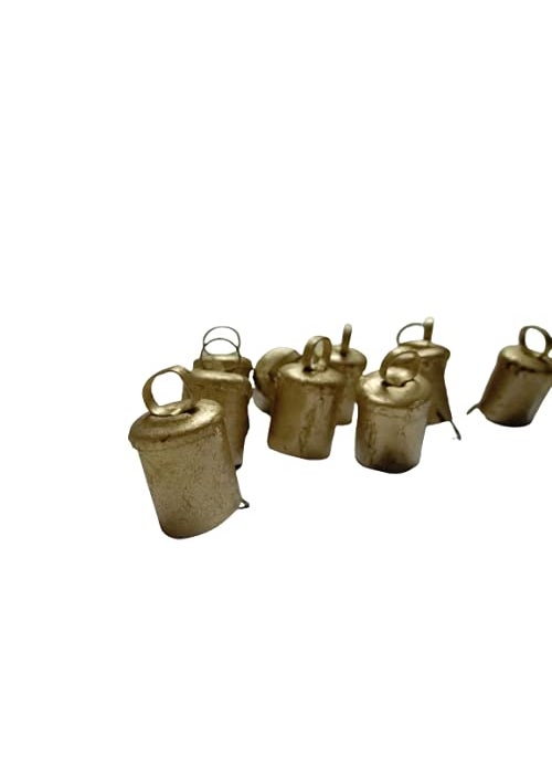 KishWorld Vintage Indian Golden Tin Bells Rustic Iron Metal Chime Vintage Cow Bells Jingle Bells Christmas Tree for Crafts Decoration Round 5 Cone 5