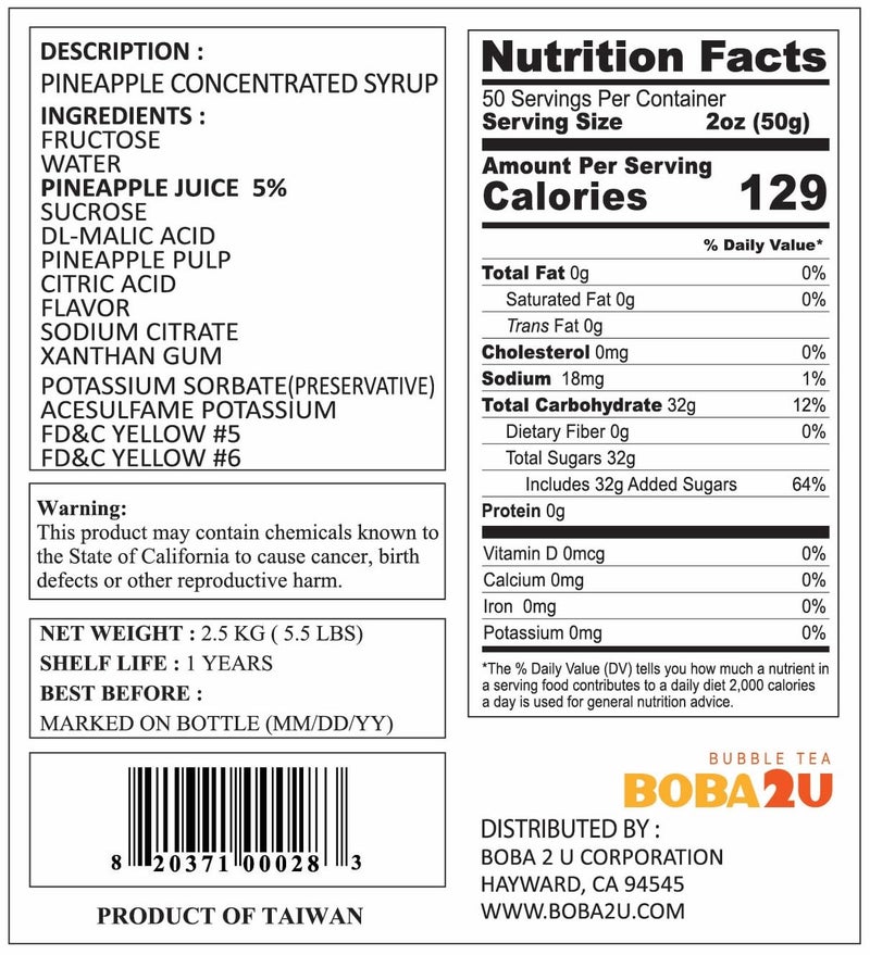 BOBA2U CONCENTRATED SYRUP 5.5 LBS (Pineapple) - Image 2