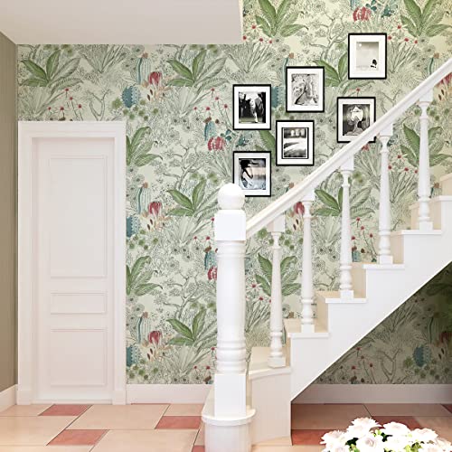 Erfoni 17.7inch x 393.7inch Floral and Leaf Wallpaper Floral Peel and Stick Wallpaper Green Contact Paper Vintage Flower Wallpaper Stick and Peel Self Adhesive Removable Wallpaper for Bedroom Decor - Image 4