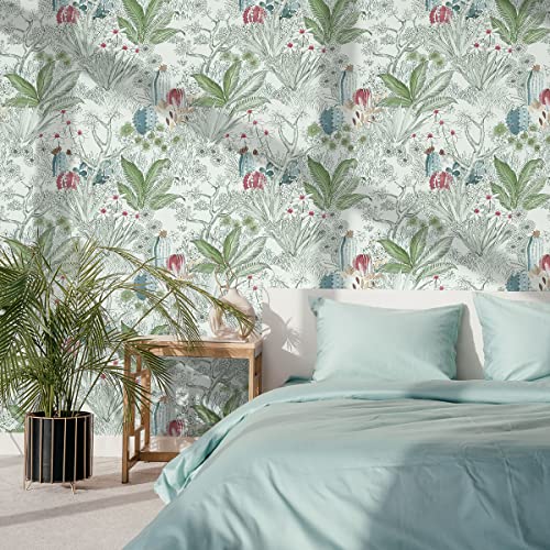 Erfoni 17.7inch x 393.7inch Floral and Leaf Wallpaper Floral Peel and Stick Wallpaper Green Contact Paper Vintage Flower Wallpaper Stick and Peel Self Adhesive Removable Wallpaper for Bedroom Decor - Image 3