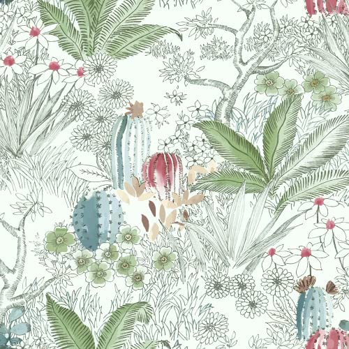Erfoni 17.7inch x 393.7inch Floral and Leaf Wallpaper Floral Peel and Stick Wallpaper Green Contact Paper Vintage Flower Wallpaper Stick and Peel Self Adhesive Removable Wallpaper for Bedroom Decor - Image 1