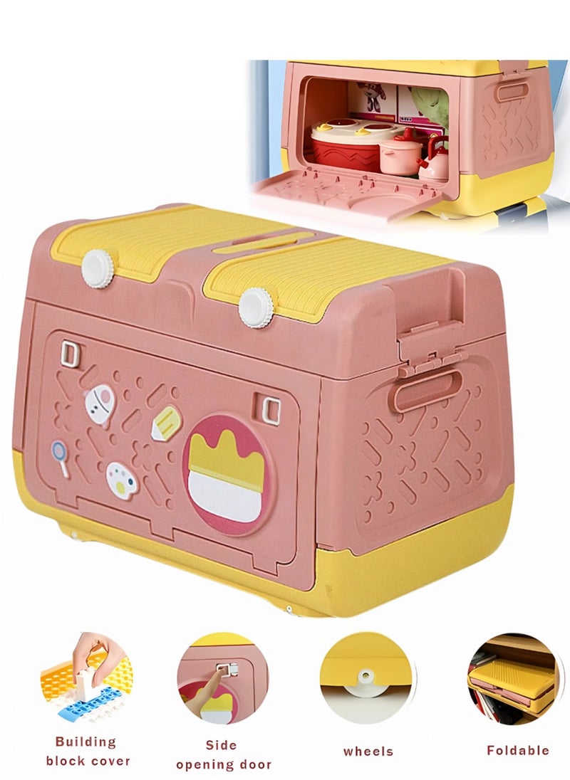 Manful Toy Storage Box with Wheels Multipurpose Portable Storage Case Container Cute for Games Book Puzzles Kids Bedroom Nursery Room  - Image 1