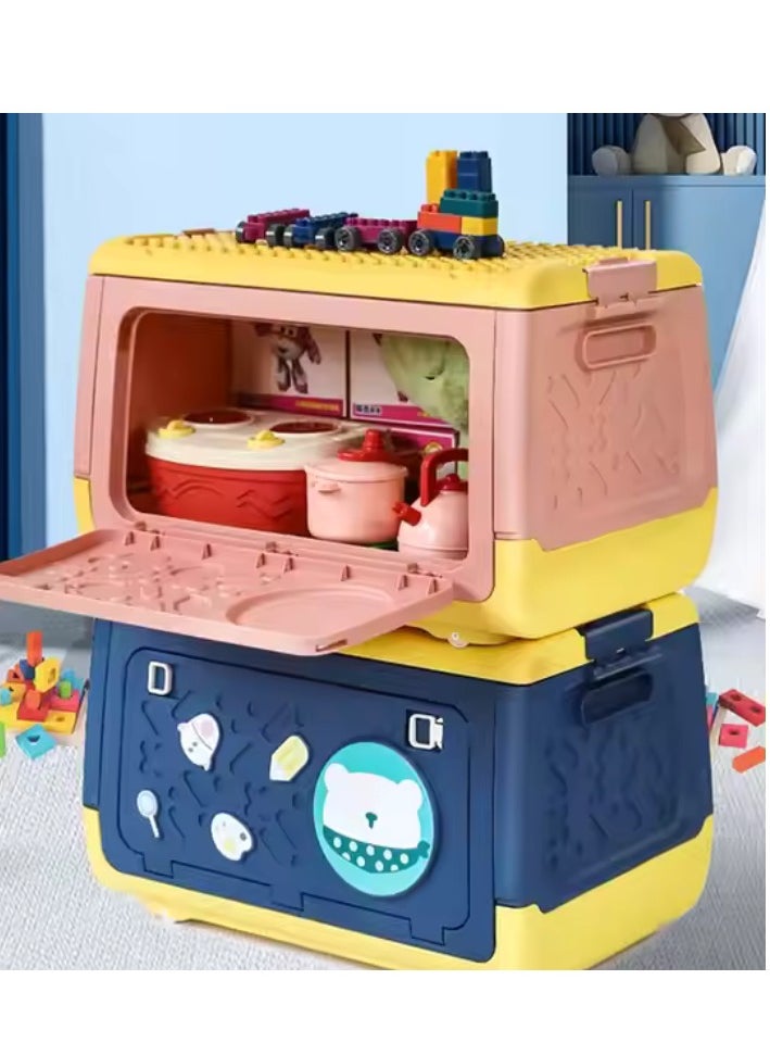 Manful Toy Storage Box with Wheels Multipurpose Portable Storage Case Container Cute for Games Book Puzzles Kids Bedroom Nursery Room  - Image 3