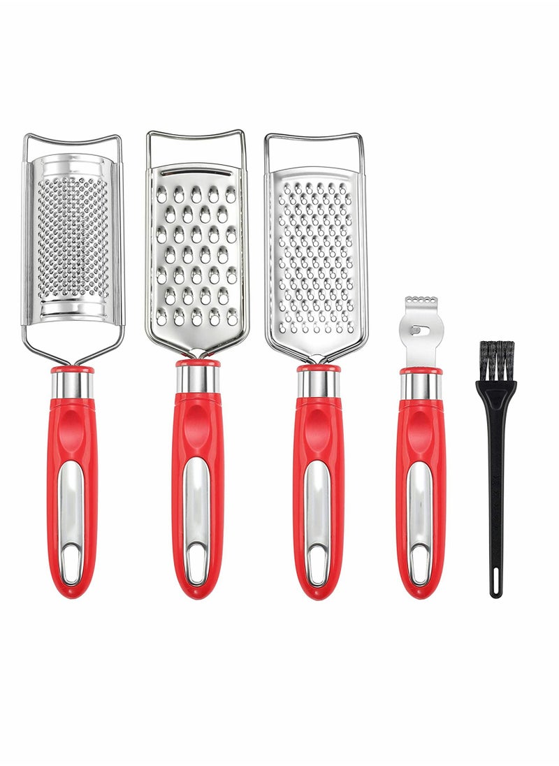 KASTWAVE Food Grater Cheese Grater Stainless Steel Grater for Ginger Garlic Nutmeg Chocolate Vegetables Lemon Dishwasher Safe Set of 5(Red)  - Image 1