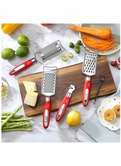 KASTWAVE Food Grater Cheese Grater Stainless Steel Grater for Ginger Garlic Nutmeg Chocolate Vegetables Lemon Dishwasher Safe Set of 5(Red)  - Image 2