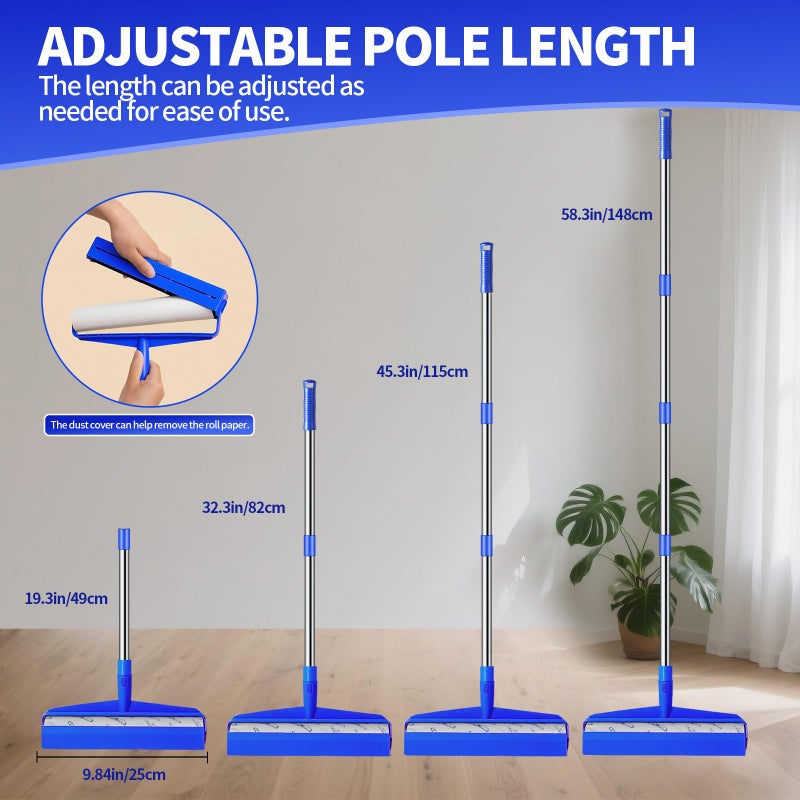 9.84" Large Extra Sticky Lint Roller, 58.3" Long Handle Lint Remover with 7 Rollers for Clothes, Cat Dog Pet Hair, Furniture, Couch, Carpet, Floor，Painted Wall Cleaner Mop Dust Cleaning - Image 3