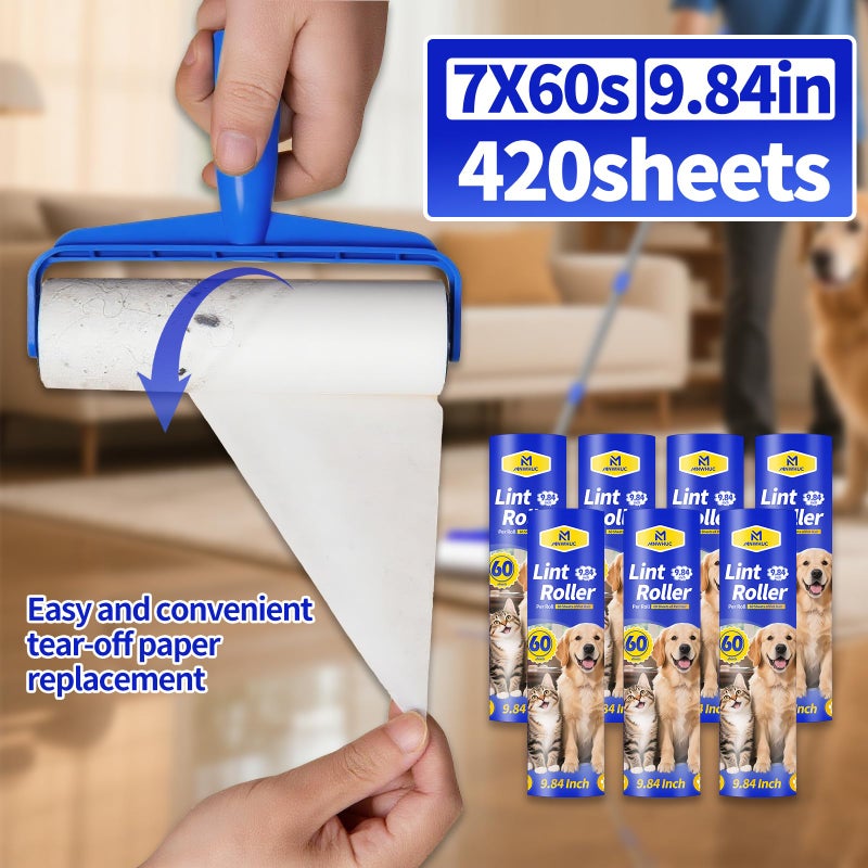 9.84" Large Extra Sticky Lint Roller, 58.3" Long Handle Lint Remover with 7 Rollers for Clothes, Cat Dog Pet Hair, Furniture, Couch, Carpet, Floor，Painted Wall Cleaner Mop Dust Cleaning - Image 5