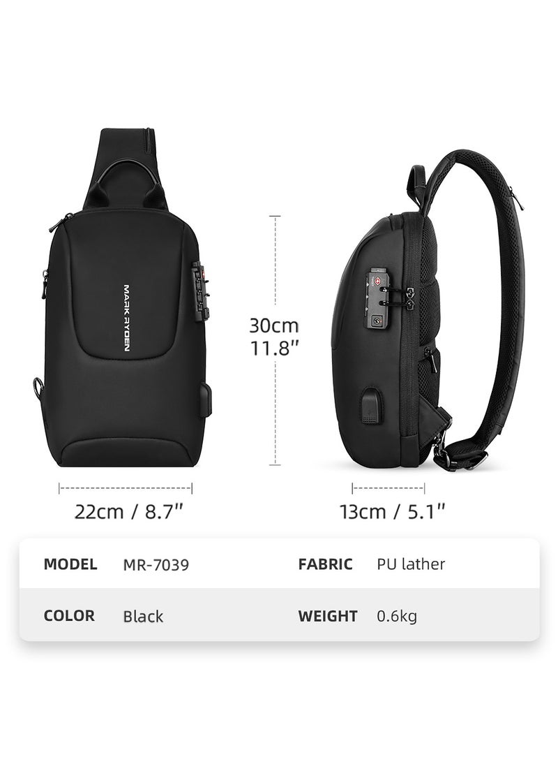 MARK RYDEN MARK RYDEN Anti-theft Shoulder Bag for Men, Crossbody Bags with USB Charging Port, Waterproof Chest Bag for Travel, Work, School, Business-Black, Black - Image 3