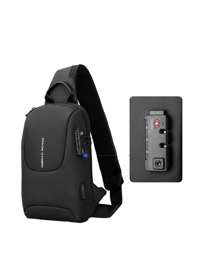 MARK RYDEN MARK RYDEN Anti-theft Shoulder Bag for Men, Crossbody Bags with USB Charging Port, Waterproof Chest Bag for Travel, Work, School, Business-Black, Black - Image 1