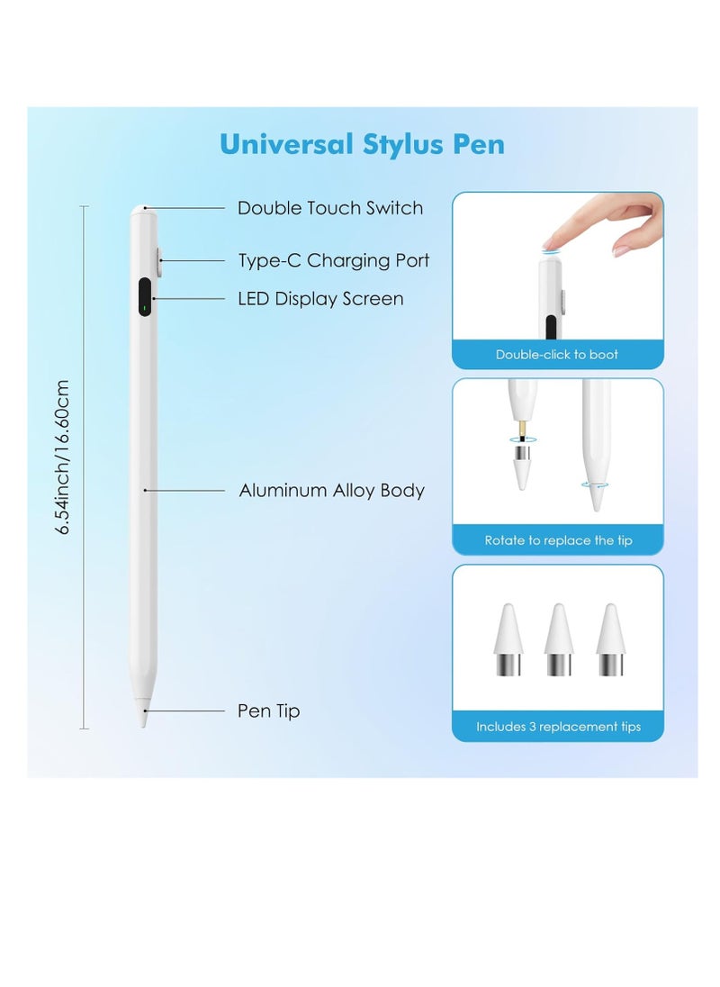 General - Stylus Pen for Touch Screen,Active Universal Stylus Pen Compatible with iPad/iPhone/Samsung and Other iOS/Android Smartphone and Tablet Devices Tablet Pen with Power Display, White - Image 1