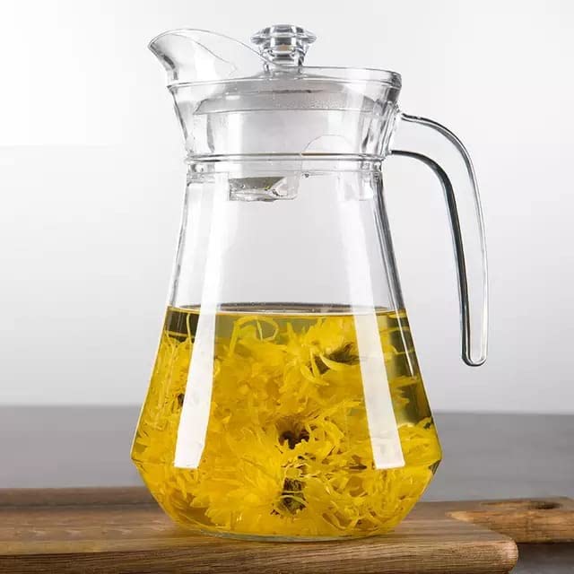 PrimeWorld 1.3ltr Serving Glass Jug with Handle and Plastic Lid-Set of 2pieces | Drinking and Serving Beverages, Water, Iced Tea, Juice - Image 1