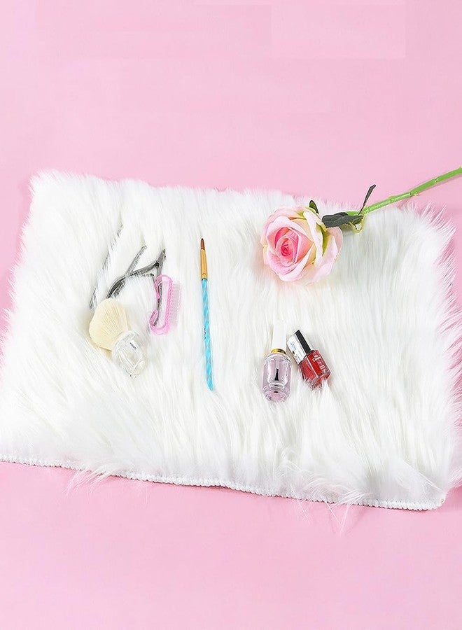Luzen 1Pc Faux Fur Nail Mat Nail Art Hand Rest Mat Pad Rectangle Nail Enhancement Cushion Table Props Backgrounds Mat for Nail Art Display and Jewelry Shooting, White - Image 2