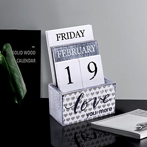 Notakia Perpetual Calendar Wooden Calendar Blocks Vintage Wood Block Calendar for Home Office Desk Accessories Week Month Date Display (Love you more) - Image 4