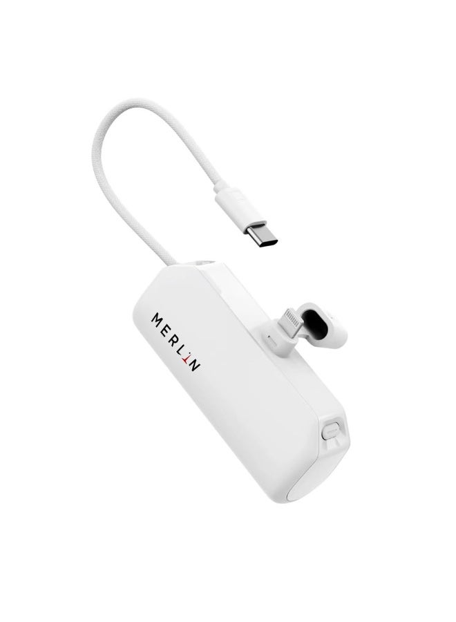 Merlin PD Powerstand Portable Power bank 5000mAh with 20W PD fast charging,Built-in Type-C pin & additional fast charging cables, Compatible with iOS & Android device (WHITE) - Image 1
