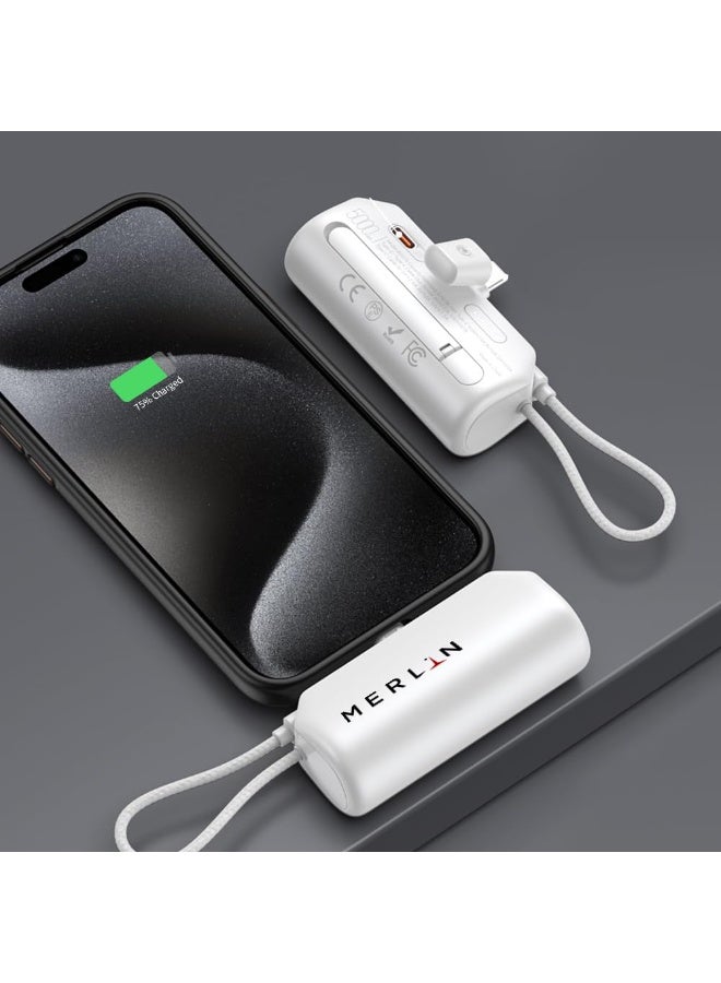 Merlin PD Powerstand Portable Power bank 5000mAh with 20W PD fast charging,Built-in Type-C pin & additional fast charging cables, Compatible with iOS & Android device (WHITE) - Image 4