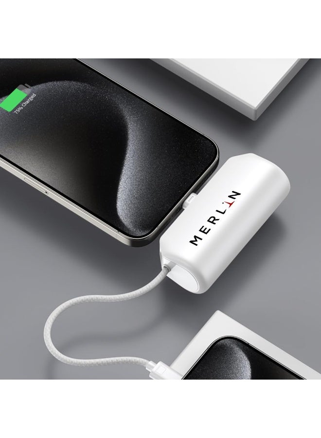 Merlin PD Powerstand Portable Power bank 5000mAh with 20W PD fast charging,Built-in Type-C pin & additional fast charging cables, Compatible with iOS & Android device (WHITE) - Image 3