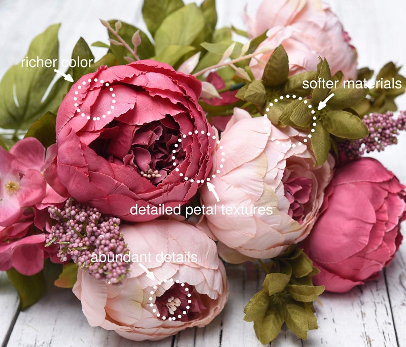 FiveSeasonStuff Vintage Artificial Peonies Silk Peony Flowers and Hydrangeas for Wedding Bridal Home DÃ©cor â€“ Beautiful Floral Centerpiece Arrangement Decoration with 2 Bouquets (Mixed Pink) - Image 2