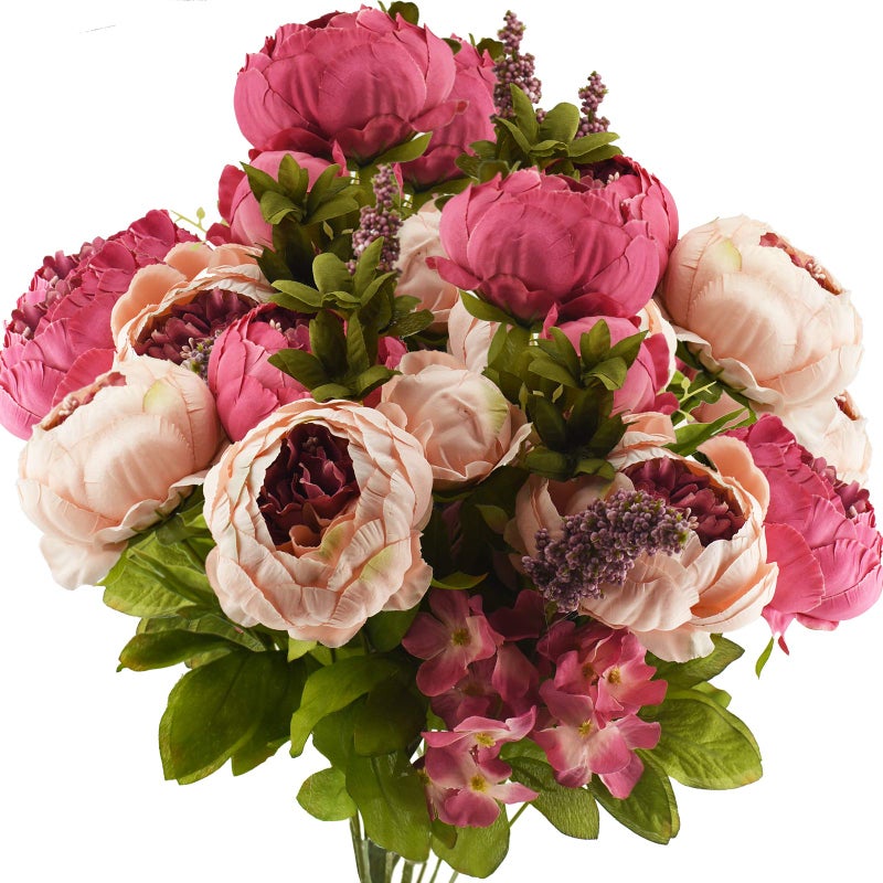 FiveSeasonStuff Vintage Artificial Peonies Silk Peony Flowers and Hydrangeas for Wedding Bridal Home DÃ©cor â€“ Beautiful Floral Centerpiece Arrangement Decoration with 2 Bouquets (Mixed Pink) - Image 1