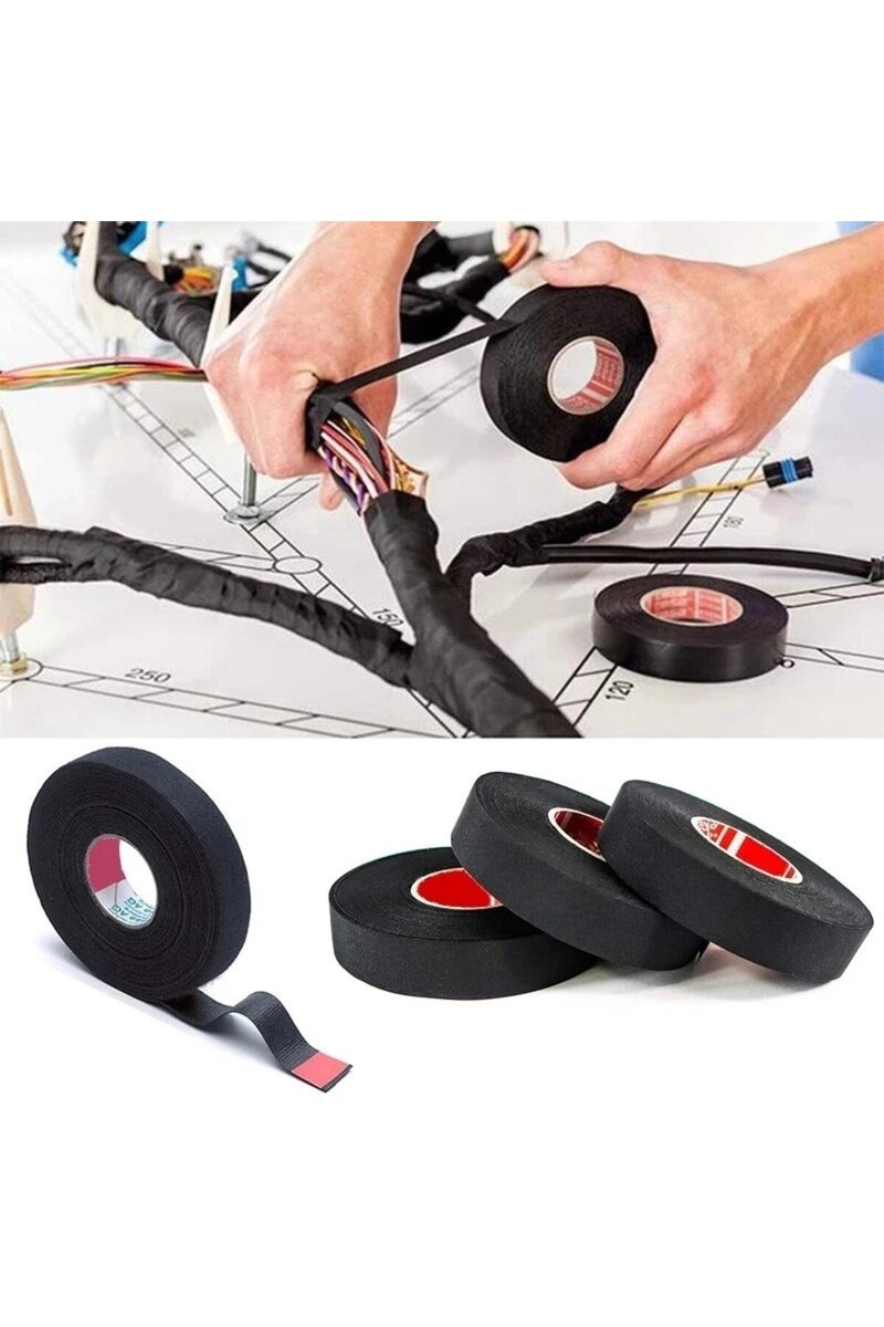 إيروريكس شريط لاصق مقاوم للحرارة ومثبط للهب بطول 15 متر، مصنوع من قماش كوربلاست لاصق، مناسب لتوصيلات أسلاك السيارات... - Image 1