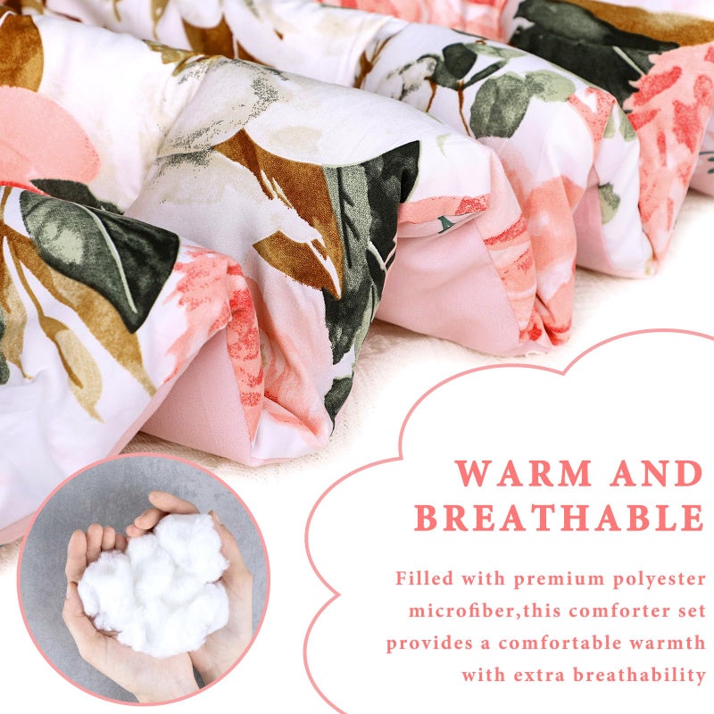 ديليمي مجموعة كاملة الحجم الكامل مجموعة للبنات 5 قطع فائقة الأزهار الوردي ناعم سرير عكسي مع معزيرة ورقة مسطحة 2 - Image 2