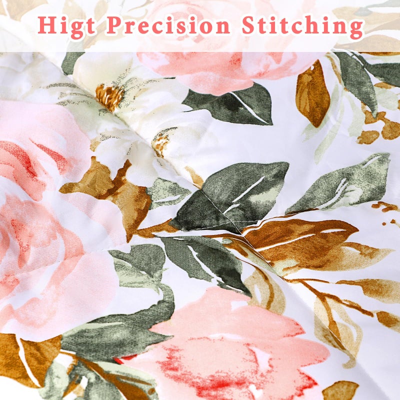 ديليمي مجموعة كاملة الحجم الكامل مجموعة للبنات 5 قطع فائقة الأزهار الوردي ناعم سرير عكسي مع معزيرة ورقة مسطحة 2 - Image 3