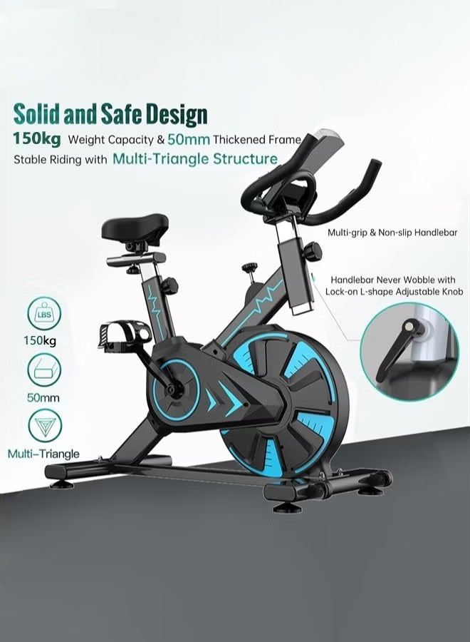 WALALLA Heavy-Duty Magnetic Exercise Bike 150kg Capacity - Silent Indoor Cycling Bike with LED Monitor & Phone Holder & Heart rate handle - Commercial-Grade Spin Bike for Home Gym , anti-collision, dust-proof and knee-friendly (Black) - Image 4