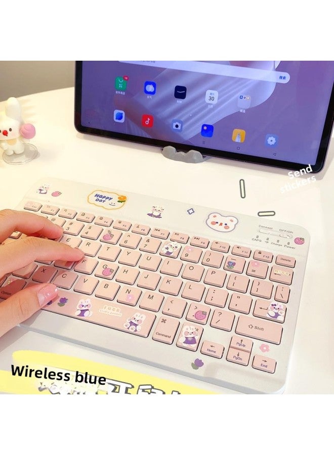 Cute Girls Wireless Bluetooth Tablet Keyboard For Apple IPad For Huawei Matepad For Xiaomi Glory Phone-Color:Backlight White 10inch Single Bluetooth Keyboard (data Cable + Sticker) - Image 2